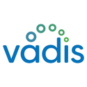 A wordmark logo of Vadis Group in blue text, with green circles of various size forming an arc from I