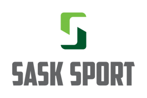 A stylized S in two shades of green with the Sask Sport wordmark appearing below in grey.