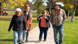 A photo of participants preparing for a Reconciliation Walk in Melfort.