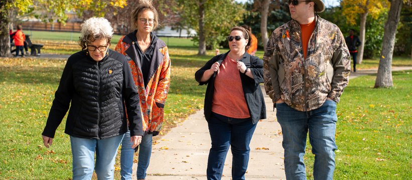 A photo of participants preparing for a Reconciliation Walk in Melfort.