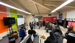 A photo of Stanley Mission youth attending a workshop at HHC High School.