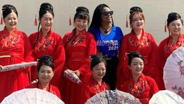 A photo of Sonia Song and her team of Chinese Dancers in Lloydminster's Lloydfest2021 (International Festivals Lloydminster Society).