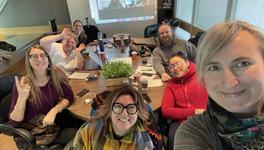 A photo of the CAMP Sask Arts Board having a video call with a consultant as part of the Nonprofit Lifecycles Capacity Building Program.