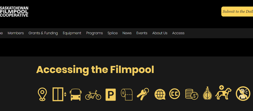 Image of the Saskatchewan Filmpool's accessibility page on their website.