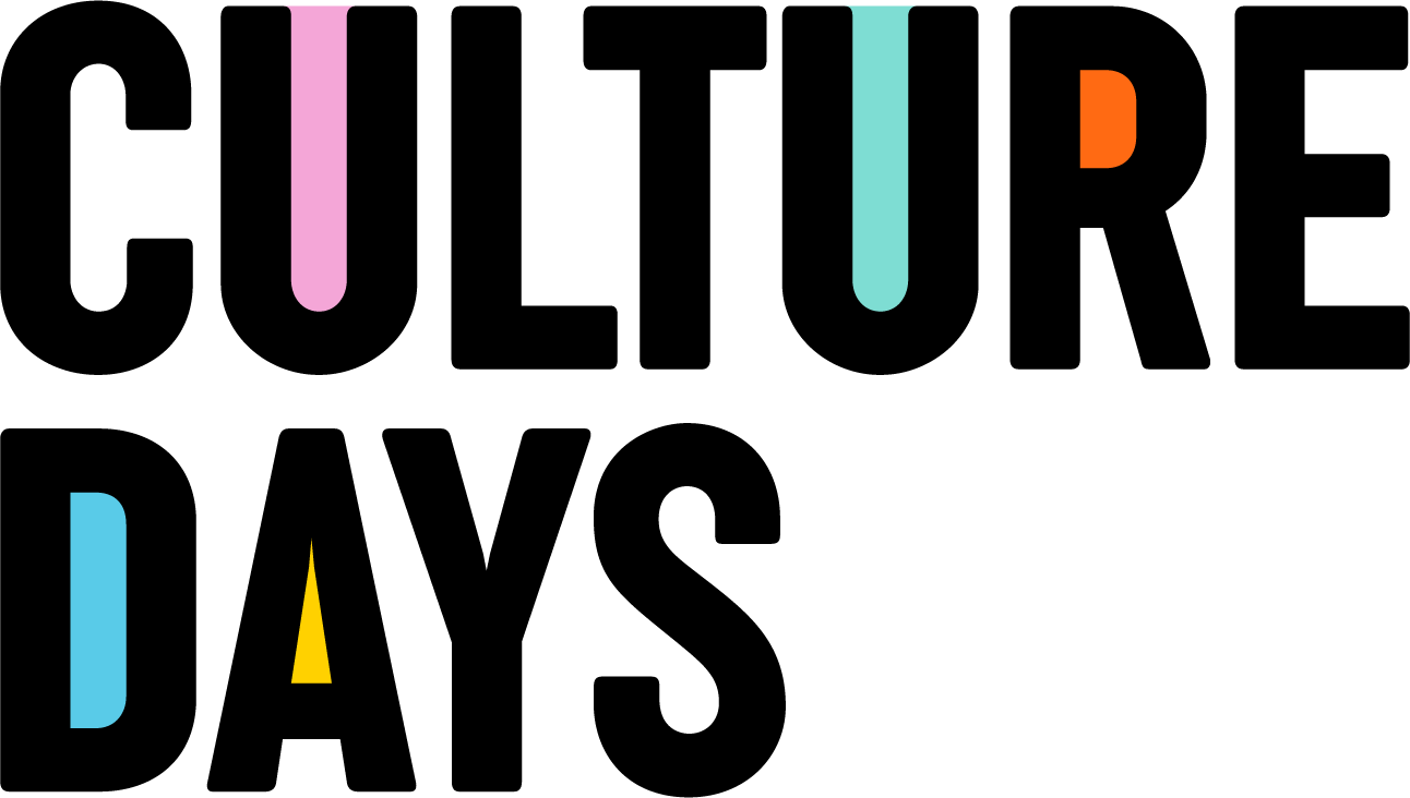 The Culture Days wordmark logo that features various colours in open spaces of the assembled letters.