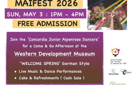 Poster for event with a image of people dancing around a Maypole