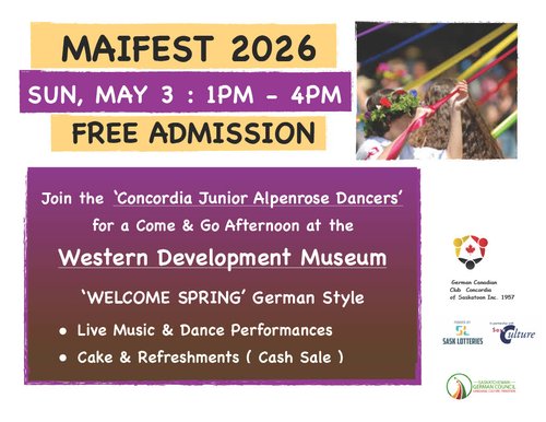 Poster for event with a image of people dancing around a Maypole