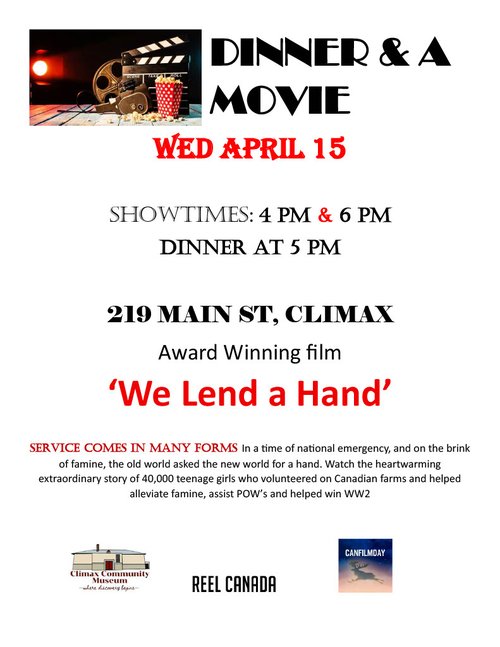 Poster for event with a image of popcorn and a film roll.