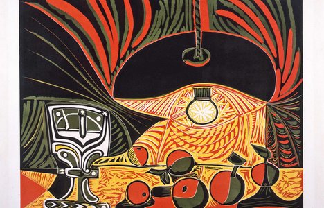 Pablo Picasso, Nature morte au verre sous la lampe, 1962, linocut printed in colours, 53 x 64.1 cm. Collection of Remai Modern. Gift of the Frank and Ellen Remai Foundation 2012. © Succession Picasso / CARCC 2026