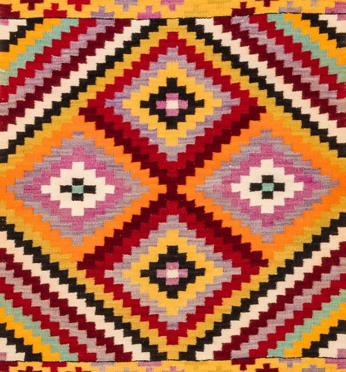 A close up of Kylym (carpet), collection of the Ukrainian Museum of Canada