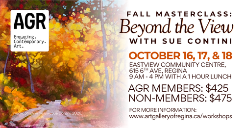 Poster for the event with an image of an expressionistic landscape painting of a path through an autumnal forest.