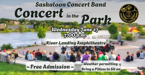 Poster for Concert In The Park with a photo of a group of people watching a band perform.