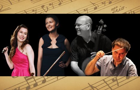 Image of three musicians and a conductor.