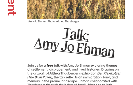 Talk & Artmaking poster with the description of the event with a photo of a lady crouched down in a field of wheat