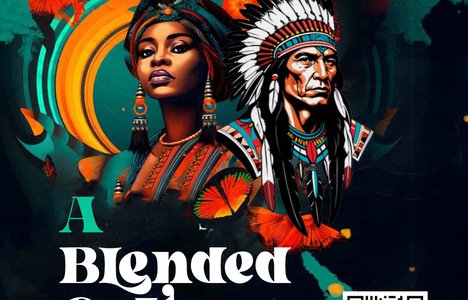 Poster for event with a image of a Indigenous chief and a Black women dressed in ankara fabrics
