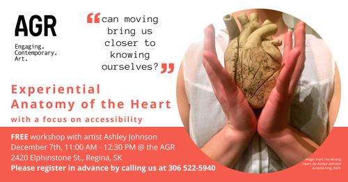 A circular image contains a photo of two hands holding a ceramic heart in front of the chest