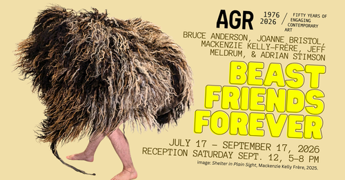 A person walks bent forward and covered in a large wooly skin that covers everything but the feet and ankles.