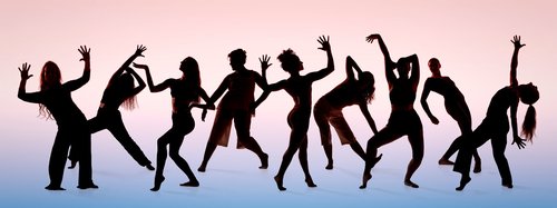 silhouettes of dancers in a variety of shapes