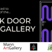 Poster for event with a picture of a black door with purple squiggles over it.