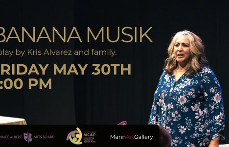 Image of theatre artist Kris Alvarez performing Banana Musik.
