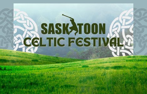 Poster for Saskatoon Celtic Festival with hills and the logo.