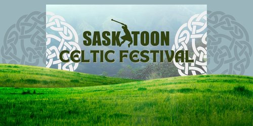 Poster for Saskatoon Celtic Festival with hills and the logo.