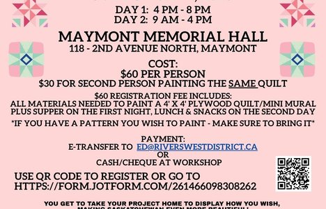 Poster for the event with photos of quilt patterns.