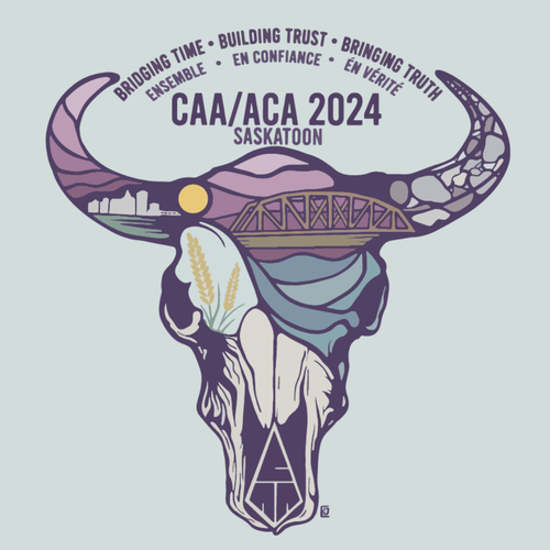 The conference logo embodies respect, depicted by the bison, the sustainer of life and an emblematic symbol of the prairie landscape, as is the sheaf of wheat. A blue river runs beneath Saskatoon’s iconic traffic bridge which visually connects the past cu