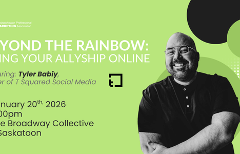 Poster with information of the event and a black and white image of someone smiling