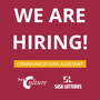 Photo of words "We are Hiring: Communications Assistant" with the SaskCulture and Sask Lotteries Logos.