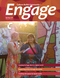 The cover of this issue of Engage. The cover photo shows two young people posing in front of a colourful mural. One of them is holding up a microphone, speaking.
