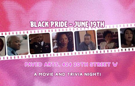 Poster for the event with a role of movie film across it with pictures of Black performers.