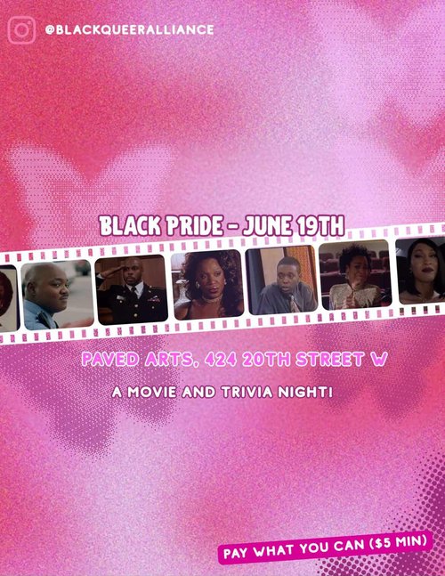 Poster for the event with a role of movie film across it with pictures of Black performers.