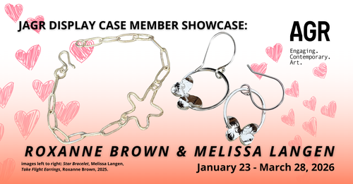 On a pink gradient with hand-drawn hearts there is a silver chain bracelet with an organic star shape focus, and a pair of hoop earrings with 3Dimensional silver butterflies.