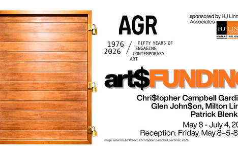 Poster for the event with a picture of a large, wall-mounted wooden case is held closed with 6 padlocks.