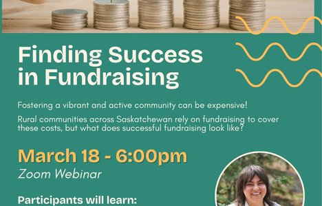 Poster for event with photo of facilitator, Risa Payant and a image of coins stacked in a rising order with plants on top of them.