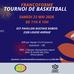 Poster for event with a silhouette of someone playing basket ball.