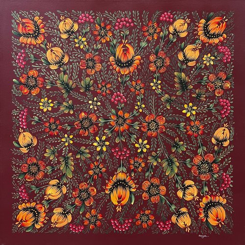 Autumn Serenade - a sample of Petrykivka artwork by artist Dawna Hawrysh.