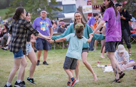 Group dancing and enjoying the music at Sask Jazz Fest.