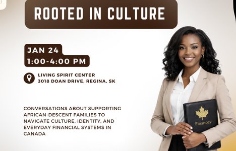 Poster for this event with a women holding a binder with a gold embossed Canadian leaf on it