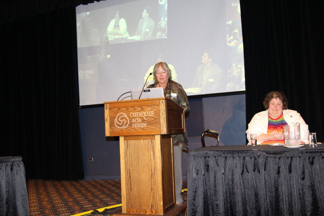 A photo of Board candidate Yvonne Hotzak at the AGM.