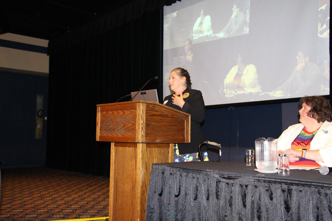 A photo of Board candidate Jenni Lessard at the AGM.