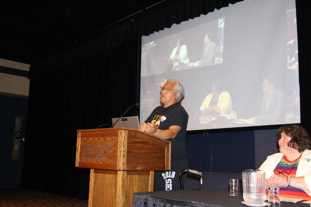 A photo of Board candidate Lamarr Oksasikewiyin at the AGM.