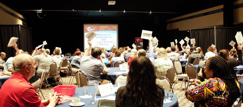 Participants vote during the 2023 SaskCulture Annual General Meeting.