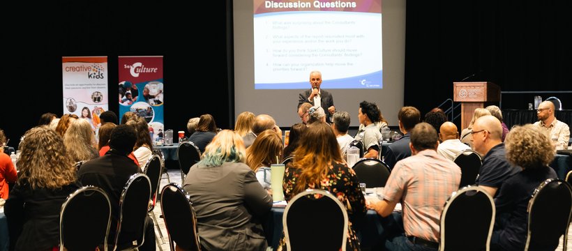 Members listen as Dean follows up on the discussions at the AGM table talks