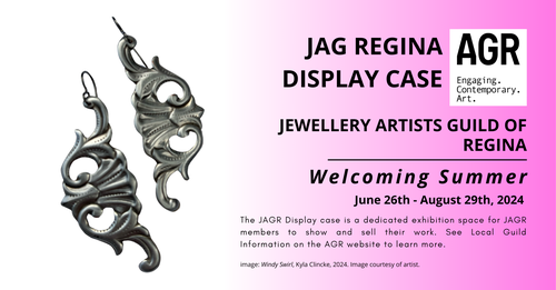 In the image is a pair of silver earrings with a scrolling feathered pattern, over a hot pink gradient.