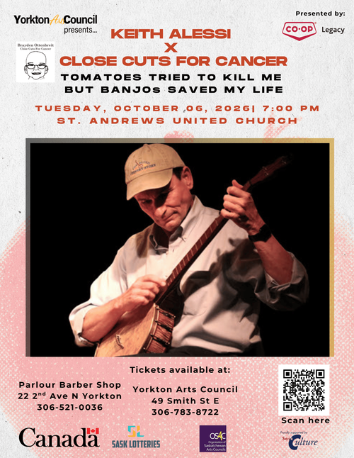 Poster for  Keith Alessi "Tomatoes Tried to Kill Me but Banjos Saved My Life" Fundraiser for Close Cuts For Cancer