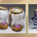 photos of beaded moccasins and a First Nations doll in a jungle dress.