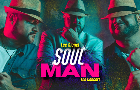 3 pictures of singer Lee Siegel with Soul Man the concert in the middle