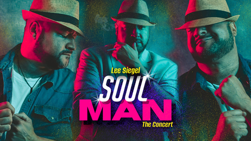 3 pictures of singer Lee Siegel with Soul Man the concert in the middle